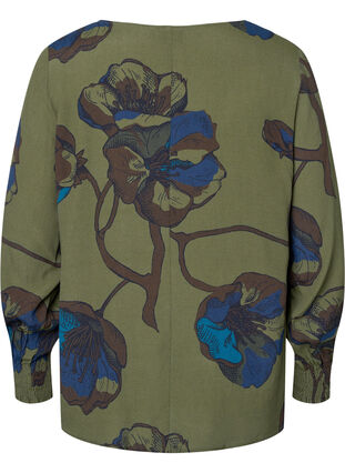 Zizzifashion Long sleeved viscose blouse with floral print	, Green Big Flower, Packshot image number 1