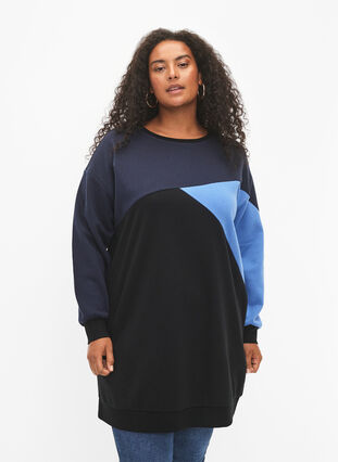 Zizzifashion Long sweatshirt with colorblock pattern, Night S. Color Block, Model image number 0