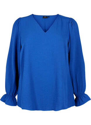 Zizzifashion V-neck blouse with long sleeves, Mazarine Blue, Packshot image number 0