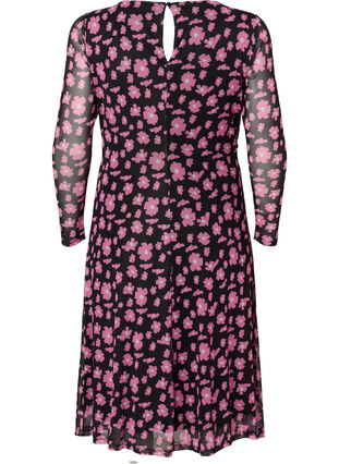 Zizzifashion Floral mesh dress with long sleeves, Black Pink AOP, Packshot image number 1