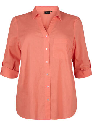 Zizzifashion Shirt blouse with button closure in cotton-linen blend, Living Coral, Packshot image number 0