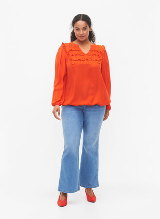 Zizzifashion Long-sleeved blouse with frilled details (GRS), Orange.com, Model image number 3