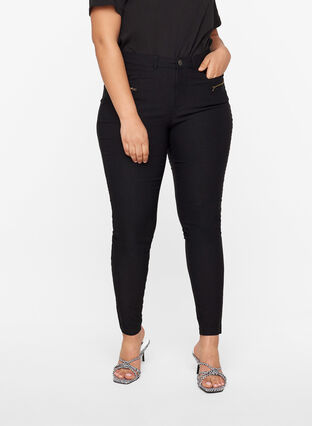 Zizzifashion Tight-fitting trousers with zip details, Black, Model image number 3