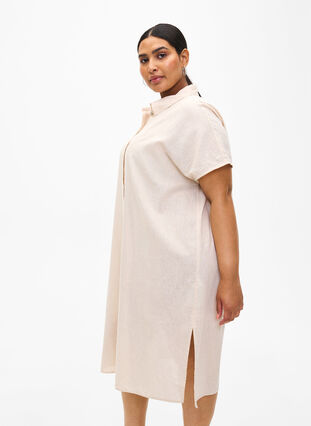 Zizzifashion Long shirt in cotton blend with linen, Sandshell, Model image number 0