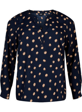 Zizzifashion FLASH - Long sleeve blouse with print, Blue Double Dot, Packshot image number 0