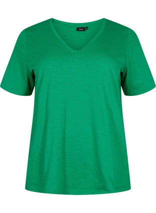 Zizzifashion Short sleeve basic t-shirt with v-neck, Jolly Green, Packshot image number 0