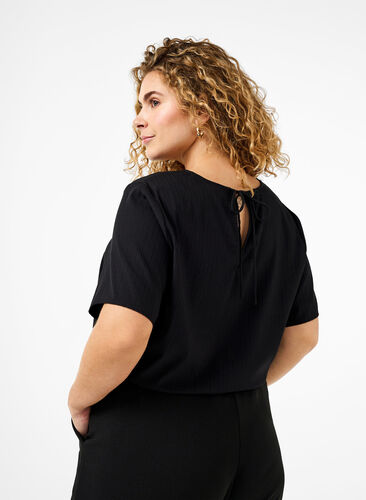 Zizzifashion Short-sleeved viscose blouse with ties, Black, Model image number 1