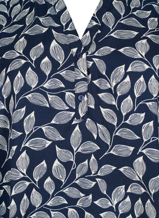 Zizzifashion Blouse with smock and v-neckline, Navy Leaf, Packshot image number 2