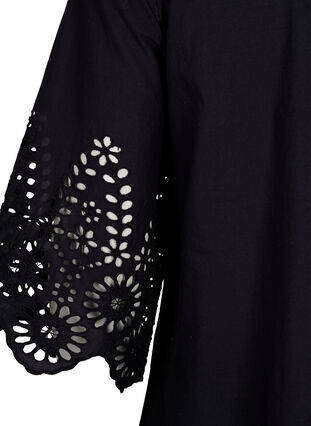 Zizzifashion Shirt blouse with broderie anglaise and 3/4 sleeves, Black, Packshot image number 3