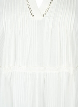 Zizzifashion 3/4 sleeve cotton dress with ruffles, Bright White, Packshot image number 2