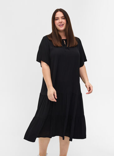 Zizzifashion Short sleeve viscose dress, Black, Model image number 0
