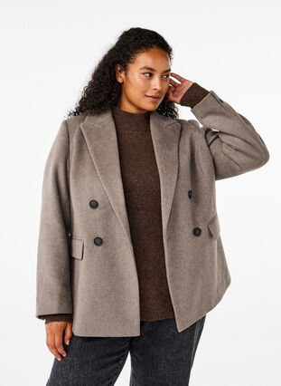 Zizzifashion Wool blazer with brushed texture, Desert Taupe Mel., Model image number 0