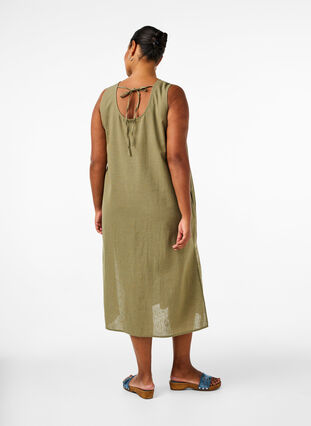 Zizzifashion Sleeveless cotton blend dress with linen, Deep Lichen Green, Model image number 1