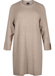 Knitted dress with a round neck and slit, Desert Taupe Mel., Packshot