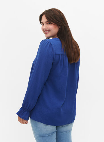 Zizzifashion V-neck blouse with long sleeves, Mazarine Blue, Model image number 1