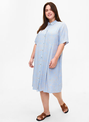 Zizzifashion Viscose shirt dress with print, Small Dot AOP, Model image number 0