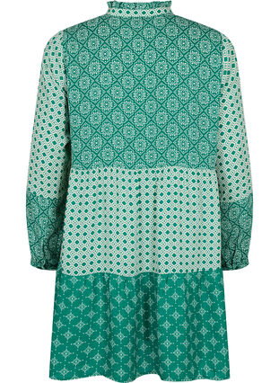 Zizzifashion A-shape dress with patterns and cutlines, Green AOP, Packshot image number 1