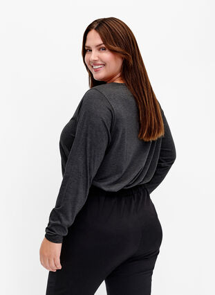 Zizzifashion Melange blouse with long sleeves, Black Mel. , Model image number 1