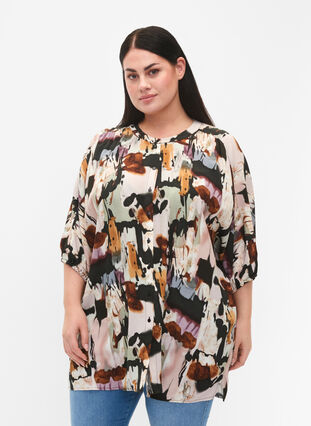 Zizzifashion Viscose Tunic with Print, Black AOP, Model image number 0