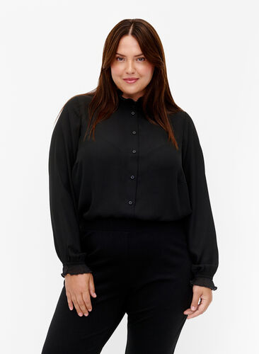 Zizzifashion Shirt blouse with ruffle details, Black, Model image number 0