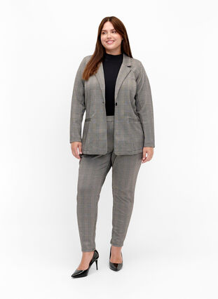 Zizzifashion Checkered blazer with button closure, Beige Brown Check, Model image number 2