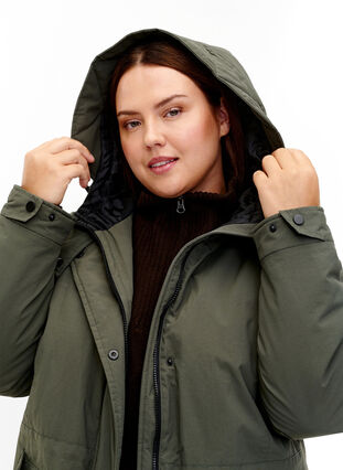 Zizzifashion Parka coat with hood and adjustable waist, Black Olive, Model image number 2