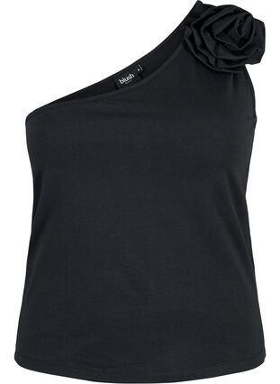Zizzifashion One-shoulder top with rose, Black, Packshot image number 0