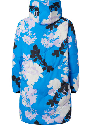 Long winter jacket with a floral print, French Blue Comb, Packshot image number 1