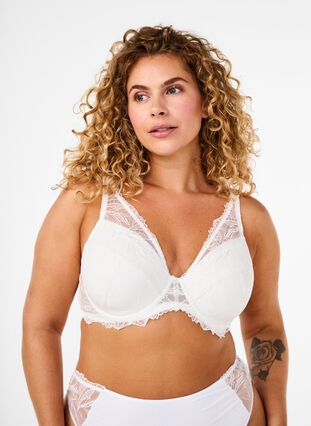 Zizzifashion Padded lace bra with underwire, Bright White, Model image number 0