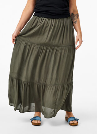 Zizzifashion Long skirt with elasticated waist, Thyme, Model image number 2