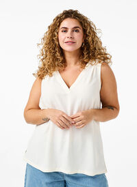 Sleeveless top with wrinkle details, Egret, Model