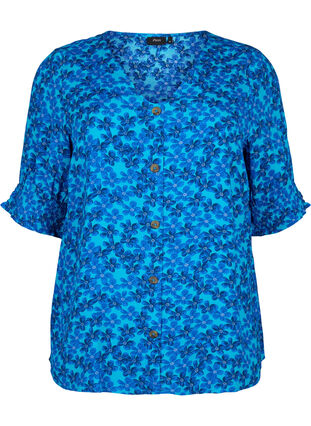 Zizzifashion Viscose blouse with buttons, Blue Small Flower, Packshot image number 0