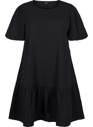 Zizzifashion Cotton short-sleeved dress with a-line cut, Black, Packshot image number 0