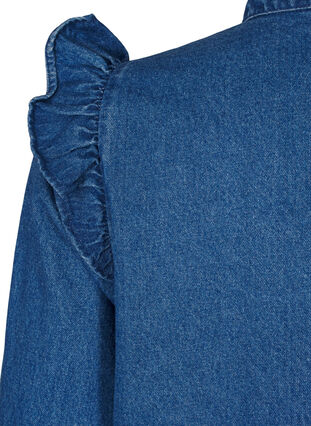 Zizzifashion Denim dress with ruffles and A-cut, Blue Denim, Packshot image number 3