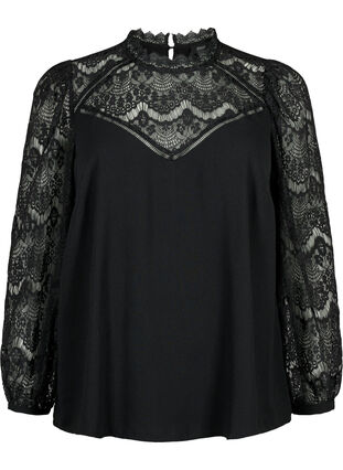 Zizzifashion Long sleeve blouse with lace, Black, Packshot image number 0