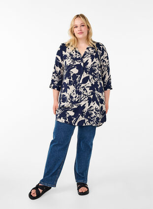 Zizzifashion Tunic with print and 3/4 sleeves, Navy Blazer AOP, Model image number 2