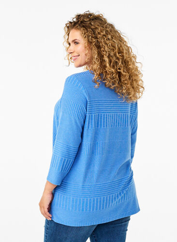 Zizzifashion Blouse with 3/4 sleeves and striped pattern, Princess Blue Mel., Model image number 1