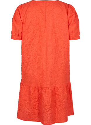 Zizzifashion Textured dress with short puff sleeves, Mandarin Red, Packshot image number 1