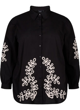 Zizzifashion Loose cotton shirt with embroidery, Black, Packshot image number 0