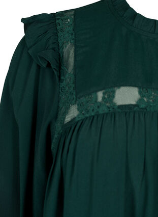 Zizzifashion Viscose blouse with frills and lace, Scarab, Packshot image number 3