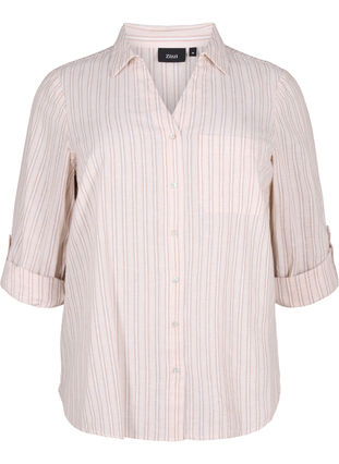 Zizzifashion Shirt blouse with button closure in cotton-linen blend, Sandshell White, Packshot image number 0