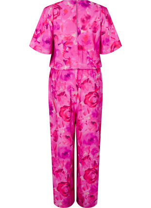 Zizzifashion Floral jumpsuit with batwing sleeves, Pink Rose AOP, Packshot image number 1