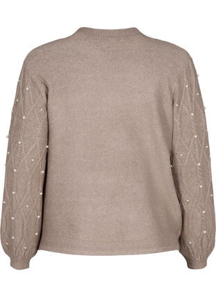 Zizzifashion Knitted sweater with pattern and pearls, Desert Taupe Mel., Packshot image number 1