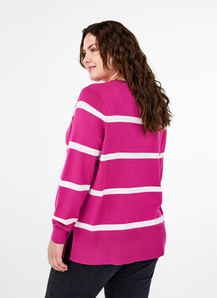 Zizzifashion Knitted viscose blouse with stripes, Fuchsia Red Comb, Model image number 1