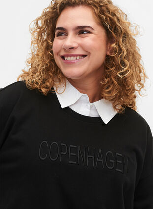 Zizzifashion Sweatshirt with embroidered text, Black Copenhagen , Model image number 2