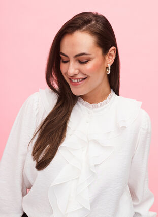 Zizzifashion Ruffle shirt blouse in viscose, Snow White, Model image number 2