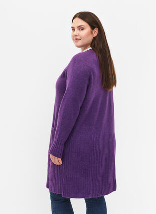 Zizzifashion Long knit cardigan with pockets, Pansy Mel., Model image number 1