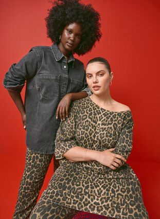 Zizzifashion Denim dress with leopard print, Leo AOP, Image image number 0