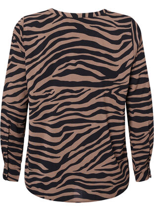 Zizzifashion V-neck shirt with zebra print, Black/Brown Zebra, Packshot image number 1