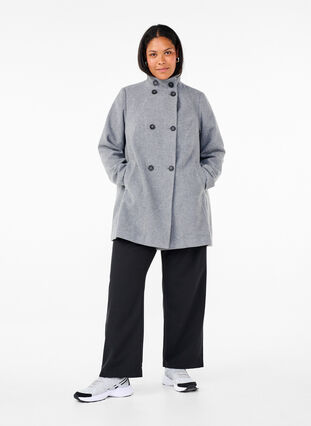 Zizzifashion Short trench coat with an A-line, Light Grey Melange, Model image number 2